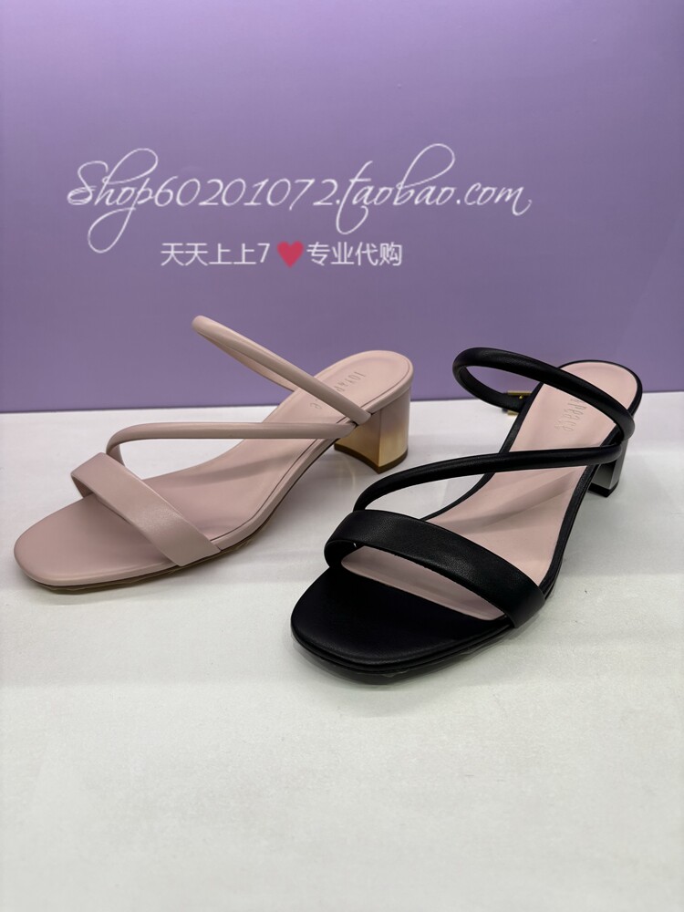 joy&peace真美诗2024夏季女鞋罗马细带羊皮z型粗跟拖鞋女 yvp07