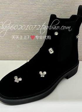 Tigrisso蹀愫2024冬季女靴镶钻平跟切尔西靴一脚蹬短靴TA54719-53