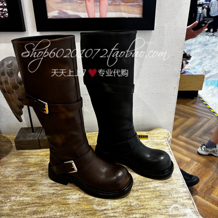 米奥2025冬季女靴骑士靴圆头增高