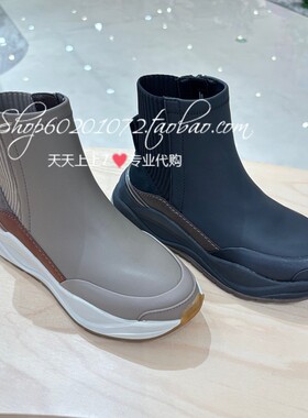 Clarks平跟袜靴圆头女鞋短靴冬季