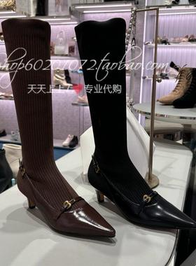 真美诗2024冬季女靴复古高筒靴细高跟瘦瘦靴袜靴长靴弹力靴 Y2832