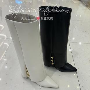 JoyPeace真美诗2024冬季女靴联名款尖头裤管靴时尚高筒长靴 YZH01