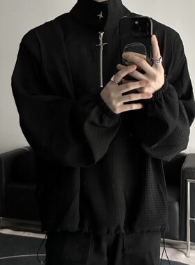 高级感半拉链卫衣男潮牌金属