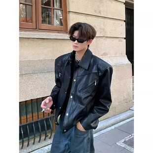 美式短款正肩皮衣外套男小众解构高级感复古痞帅cleanfit机车夹克