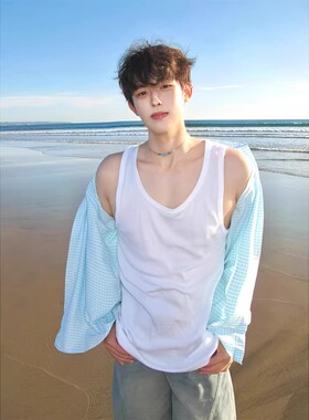 白色工字背心男款夏季内搭打底美式运动健身无袖t恤休闲老头汗衫