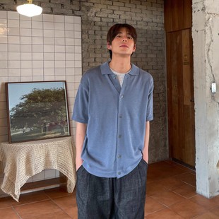 潮牌复古高级感翻领针织开衫 老钱风Polo衫 韩版 短袖 T恤上衣 男夏季