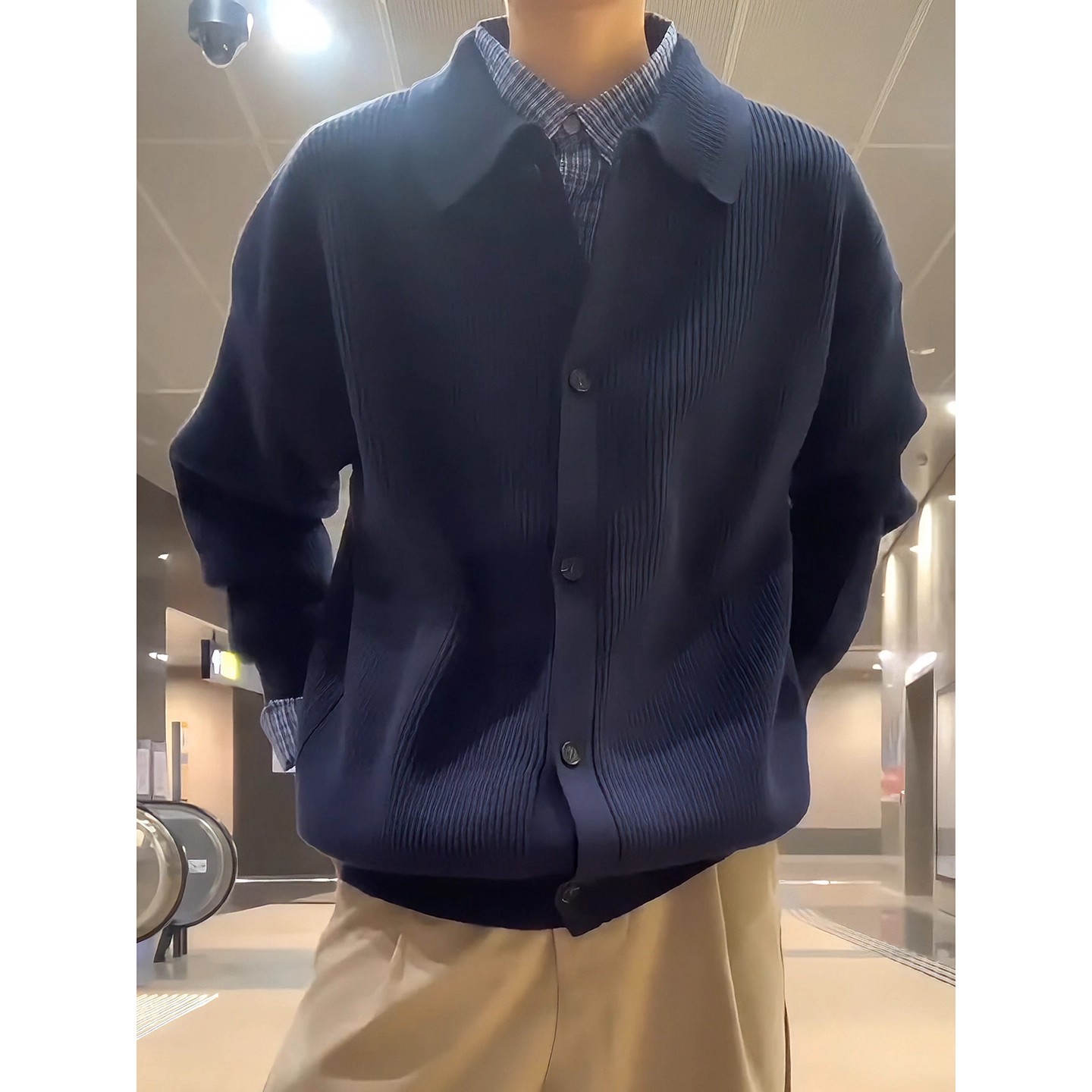 藏青色针织开衫毛衣外套男秋冬