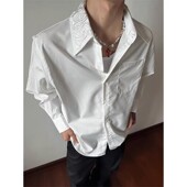 痞帅高级感衬衣叠穿打底衫 白色cleanfit刺绣花领衬衫 男设计感秋季