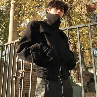 cleanfit短款垫肩高领外套男潮牌秋冬款高级感痞帅高街飞行员夹克