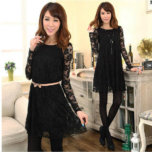 亏本清仓适合胖女人的蕾丝连衣裙女士长袖加肥加大码宽松洋气裙子
