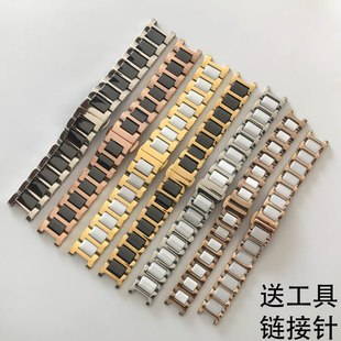 凹口陶瓷表带钢带适配芙丽 MK GC玫瑰金精钢表链凹形接口