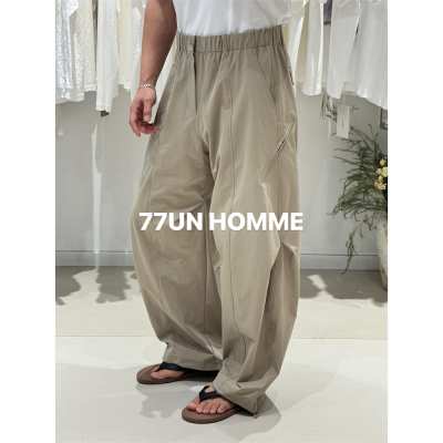 77unHomme 潮流美式机能工装风宽松阔腿男松紧腰伞兵小弯刀休闲裤
