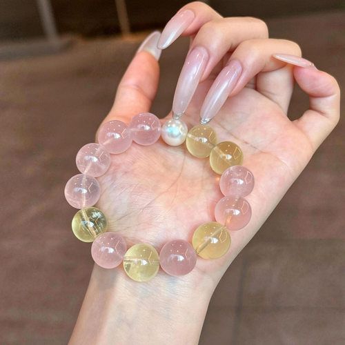 【ZKRBB】天然14mm大咪数粉晶柠檬晶手链天然水晶手串女高级感