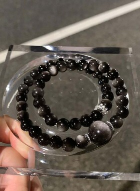 【ZKRBB】天然银曜石转运珠多圈新中式水晶手链男女朋友情侣款