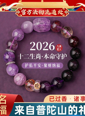 普陀山九紫离火天然紫水晶水链2026年马年本命年12生肖手串招财
