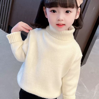 女童加绒高领毛衣秋冬款2025新款宝宝冬季加厚儿童冬装针织打底衫