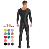 弹力光泽紧身衣塑身健美运动全包连体衣裤 连脚瑜伽紧身衣 男长袖