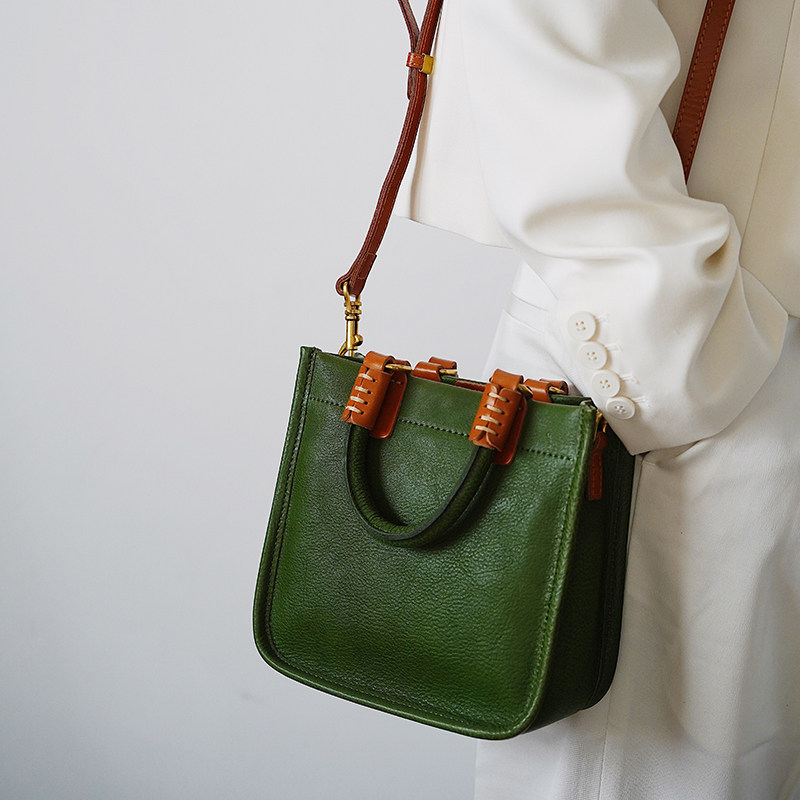 MISKSOLA复古手工真皮托特手提斜挎小方包软皮轻奢小众质感设计,箱包皮具/热销女包/男包,通用款女包,淘宝优惠券,粉丝福利购,淘宝优惠卷