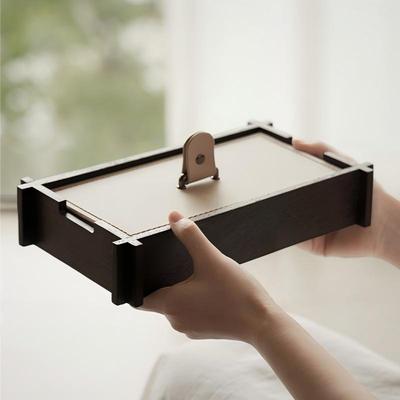 简约风复古木质皮皮质桌面收纳盒带盖式高级百搭高级感小巧储物盒