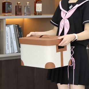 高级感轻奢布艺家用编织收纳框筐卧室衣帽间藤编脏衣篮带盖收纳盒