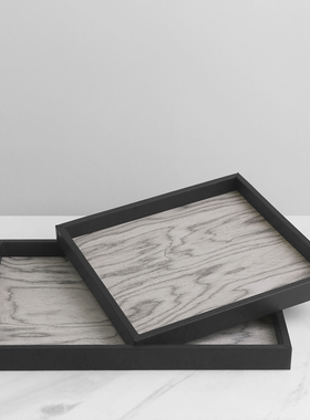 现代轻奢灰色木纹方形香薰托盘创意样板间桌面收纳托盘装饰品摆件