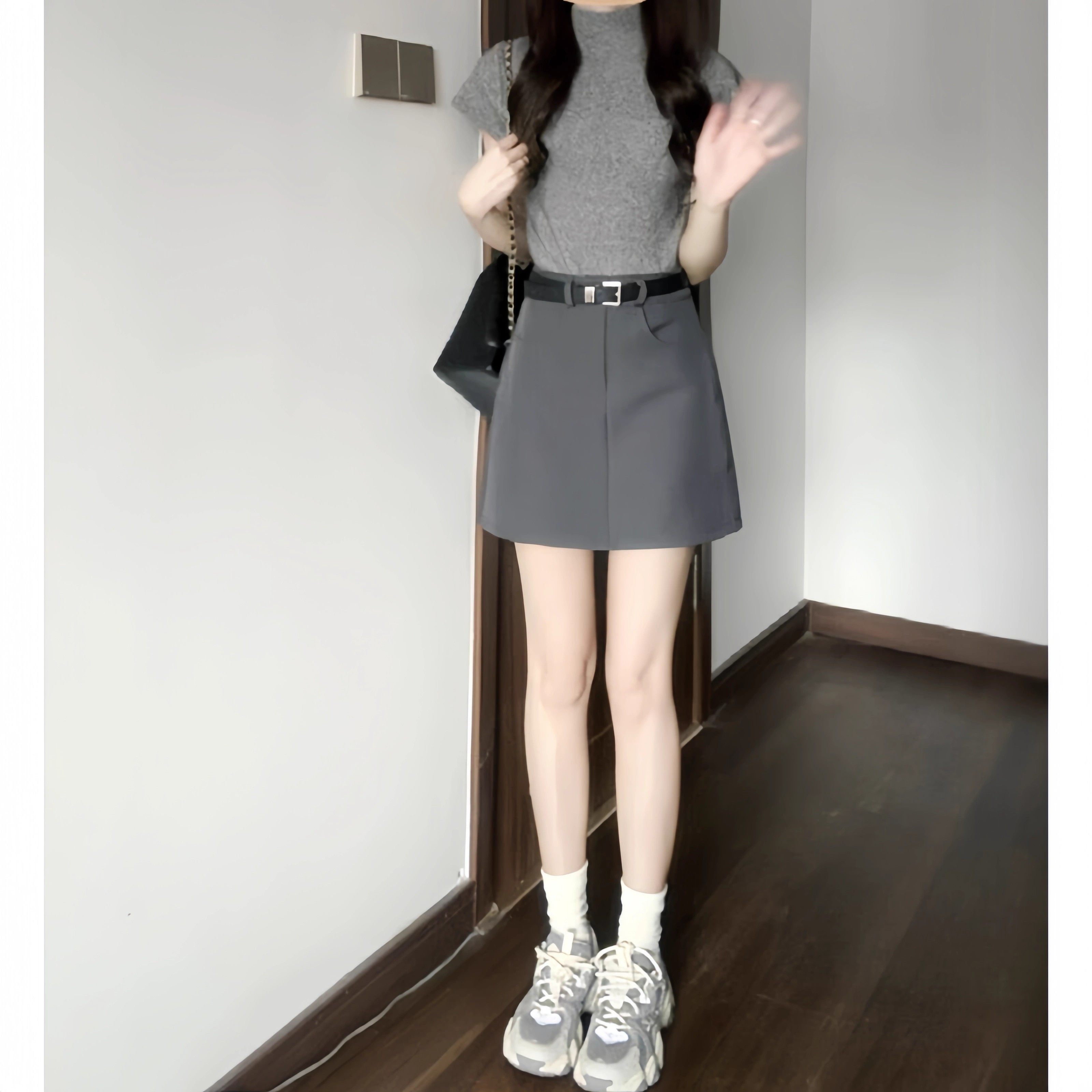 西装灰色半身短裙女春夏2024新款小个子高腰百搭防走光A字短裙子