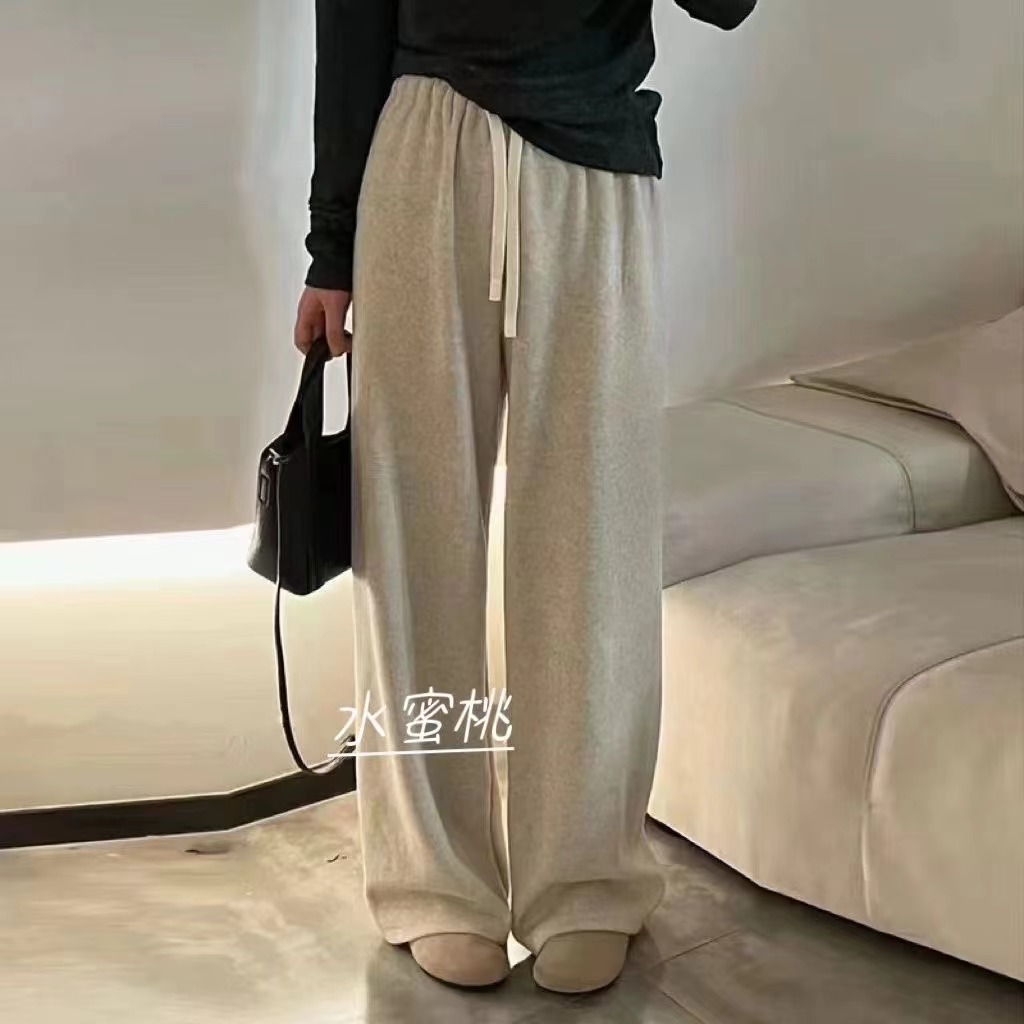 水蜜桃7777婴儿绒加厚仿羊绒阔腿休闲裤女冬季2025直筒糯米裤长裤