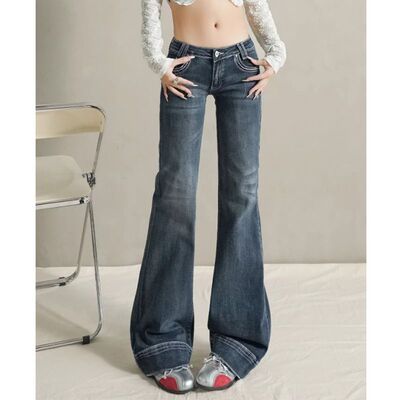 美式辣妹低腰微喇牛仔裤女新款设计感弹力修身显瘦y2k拖地马蹄裤