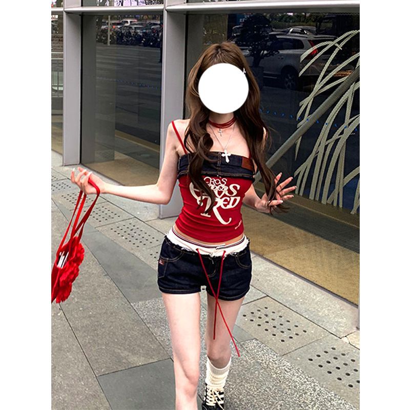 辣妹千禧y2k牛仔超短裤女弹力紧身显瘦性感a字包臀设计感复古热裤