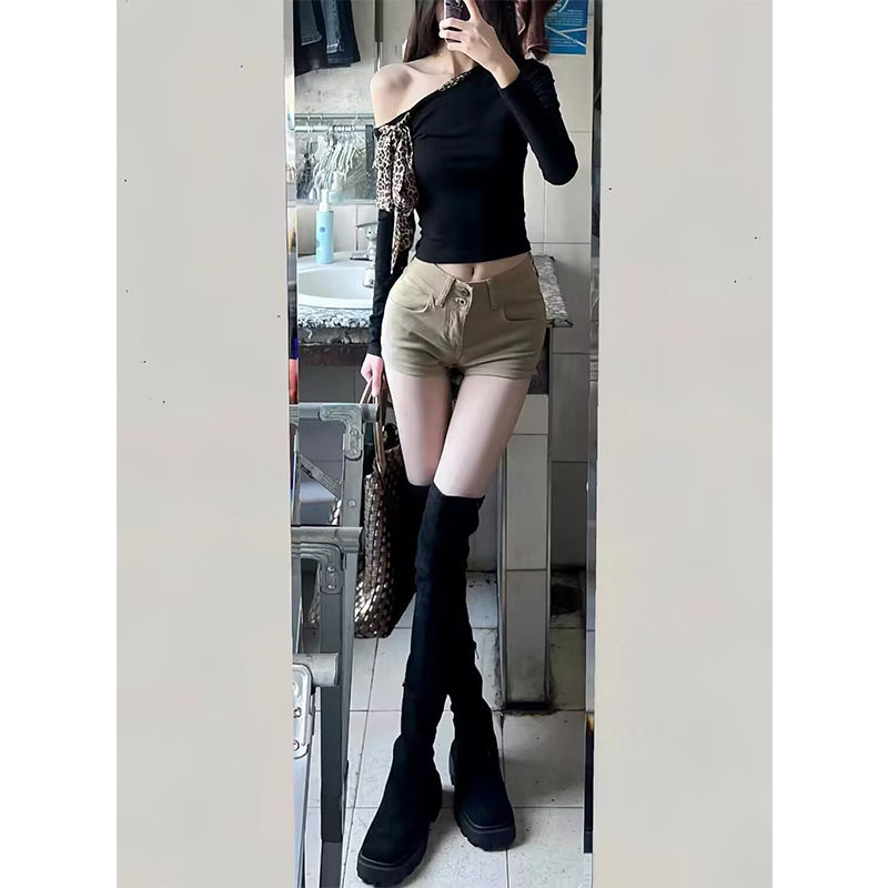 复古高腰牛仔短裤弹力新款性感辣妹紧身显瘦百搭直筒包臀千禧裤子