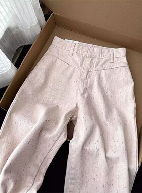 设计感刺绣牛仔裤女高腰宽松新款胖妹妹阔腿修身百搭彩色直筒裤子