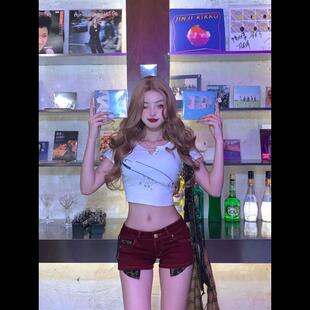 亚比穿搭y2k辣妹豹纹拼接牛仔超短裤女千禧低腰修身ins风性感热裤