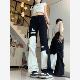 烟管高街黑白拼接不规则破坏牛仔男女同款 春秋 百搭直筒裤 窄版 美式