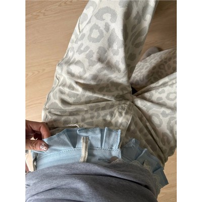 白色美式复古豹纹拼接牛仔裤女新款宽松设计感高腰百搭ins阔腿裤
