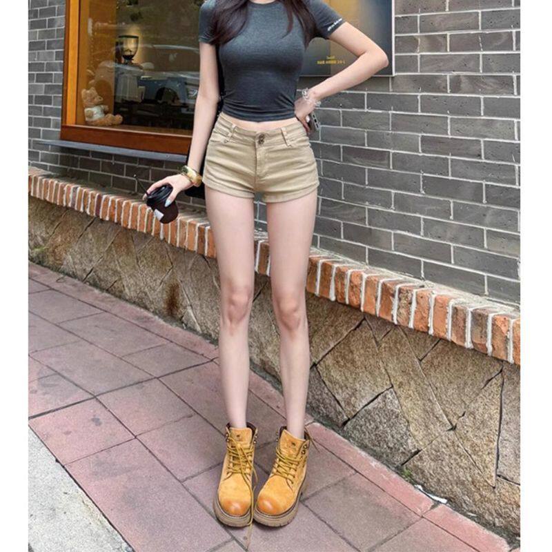 美式复古牛仔短裤女辣妹性感超短裤a字修身紧身弹力显瘦千禧热裤