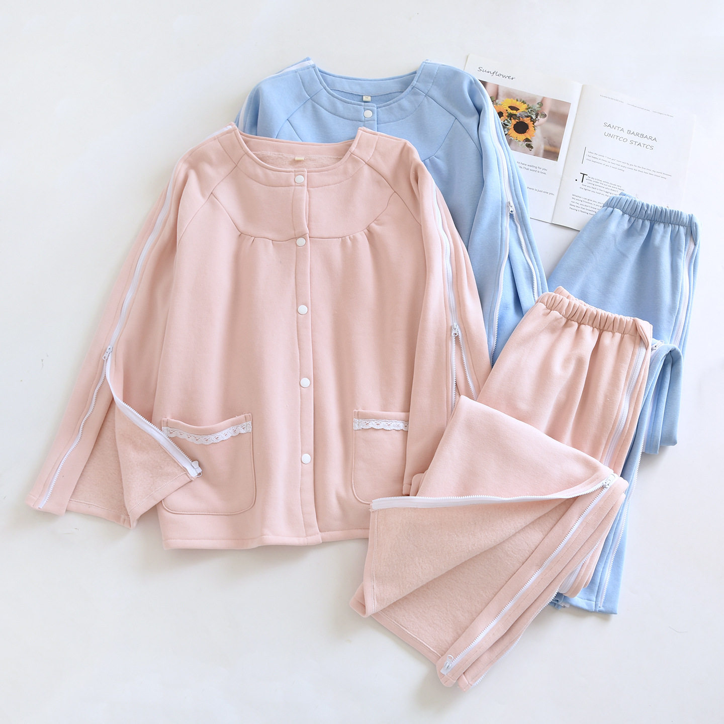 女秋冬加厚保暖拉绒护理服卧床瘫痪病人易穿脱骨折术后大码理疗