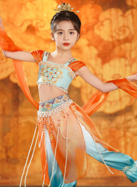儿童汉服古典反弹琵琶异域风情表演服敦煌飞天舞蹈演出服古韵女童