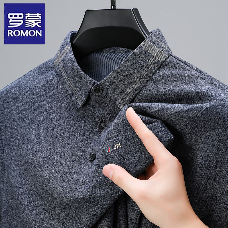 罗蒙中年爸爸秋装长袖T恤2026新款休闲男士polo衫翻领春秋季上衣