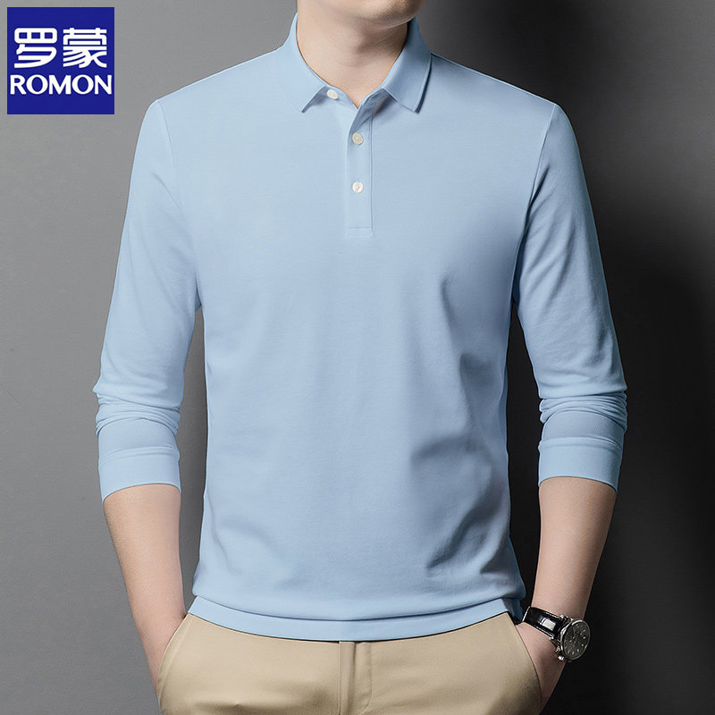 罗蒙男士t恤长袖夏季薄款中老年人冰丝爸爸夏装polo衫上衣服春秋