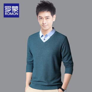 罗蒙长袖t恤男春季2026新款商务休闲男士衬衫领假两件针织Polo衫