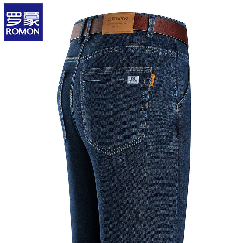 罗蒙高端春秋牛仔裤2025新款中年男士爸爸高腰深档宽松直筒裤子