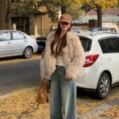 仿狐狸毛皮草年轻款 新款 冬季 夹棉环保毛毛外套女 迷雾少女