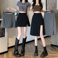 胖MM西装松紧腰半身裙女不规则显瘦设计感高腰a字中长款裙