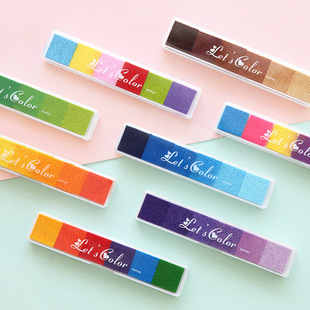 手账本印章6色长条渐变多彩印泥 指纹彩色印泥 橡皮章画DIY印台