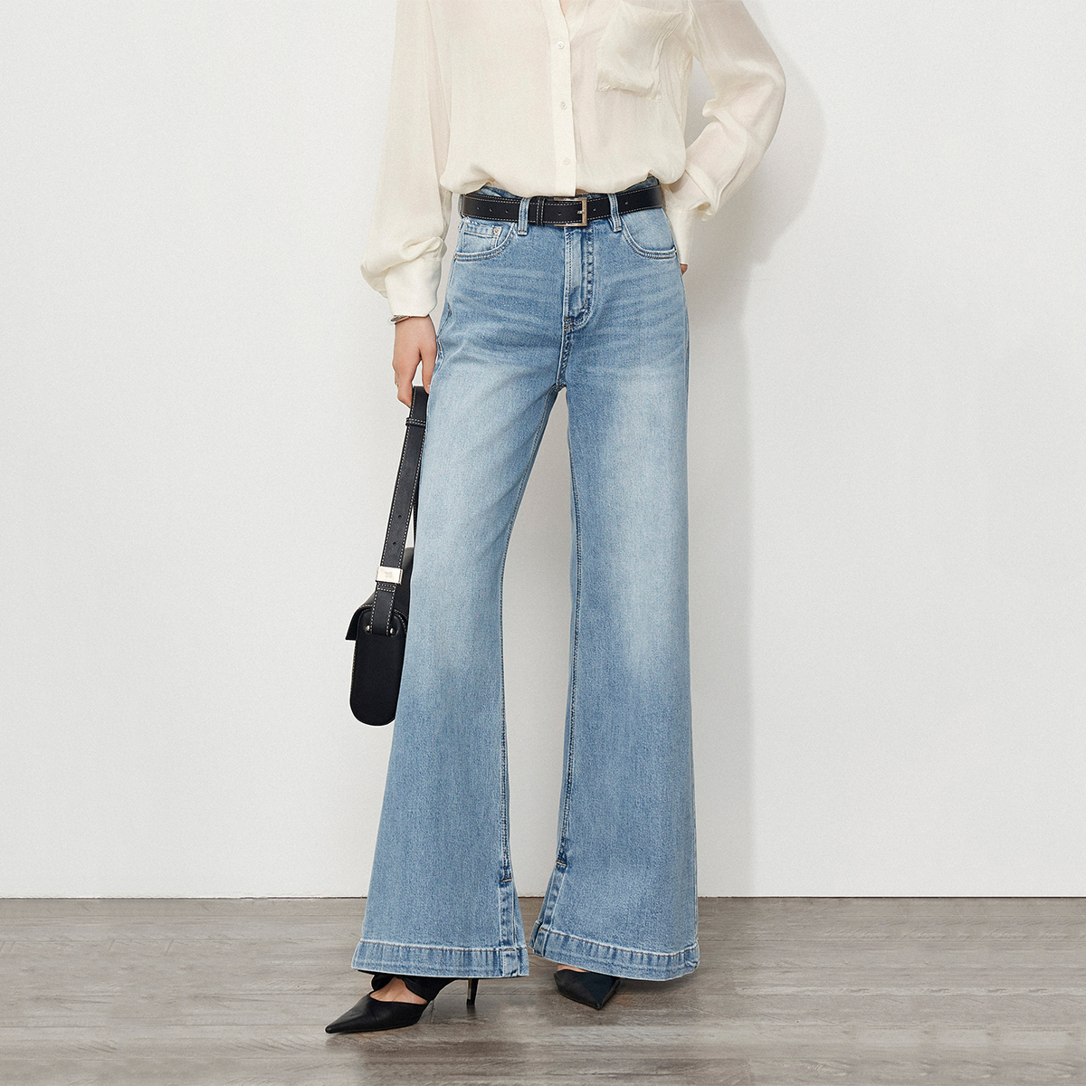 CLMX亲肤VISCOSE棉牛仔收拢腰腹线条显腰细VTG阔腿清爽显高牛仔裤