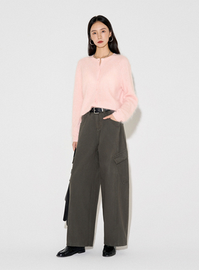 CLMX工装口袋香蕉裤挺阔不易皱高密水洗斜纹棉面料秋冬贴袋长裤女