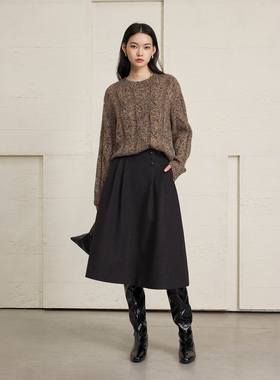 CLMX原生暖柔感26支100%羊毛纱线新季时髦松弛高领落肩毛衣针织衫