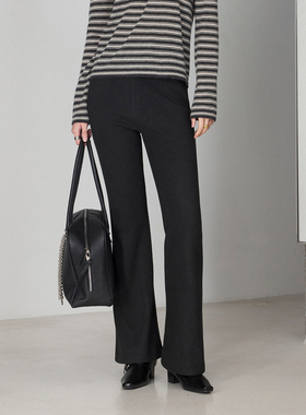 CLMX 双面双色复合针织面料柔软透气时髦精造型修身连腰喇叭长裤