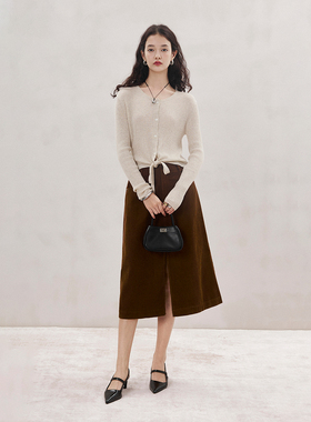 CLMX 高品质光泽感悬垂全棉灯芯绒 复古知识分子风灯芯绒直筒半裙