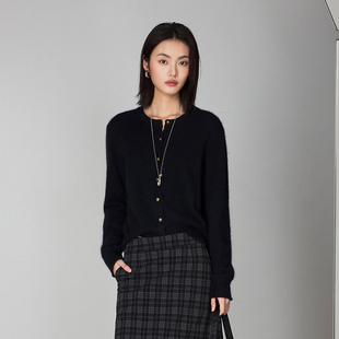 CLMX重磅特种动物毛绵羊毛混纺纱线针织衫经典正肩合体圆领开衫女